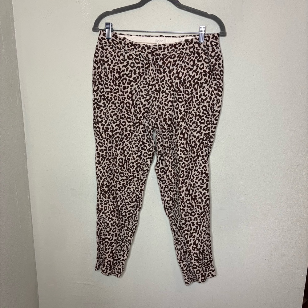 J. Crew Cafe Capri Linen Cheetah Print Pants Size 2